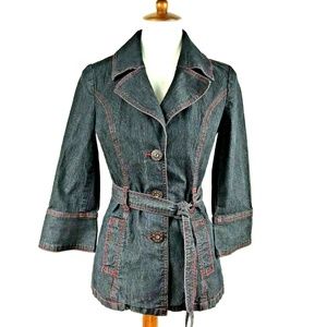 Bisou Bisou Denim Jacket Sz PS Belted Dark Wash